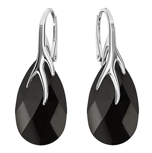 Hängen Silber Ohrringe 925 Silber mit Zirkonia - Schmuck für Frauen und Mädchen - Hängeohrringe Ideal für Geschenke für Frauen Hängende Damenohrringe (Jet) von MŚ 1997 MENNICA ŚWIDNICKA