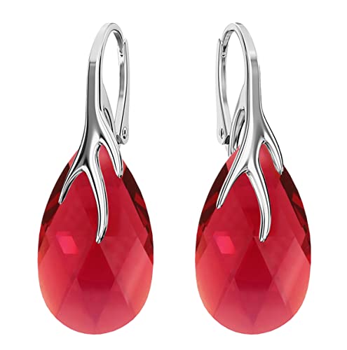 Hängen Silber Ohrringe 925 Silber mit Zirkonia - Schmuck für Frauen und Mädchen - Hängeohrringe Ideal für Geschenke für Frauen Hängende Damenohrringe (Scarlet Shimmer) von MŚ 1997 MENNICA ŚWIDNICKA