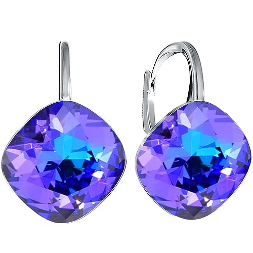 Rhombus Raute Damen Hängen Ohrringe Silber 925 mit Marken Kristalle Zirkonia - Schmuck Echt Silberne Hängende Ohrhanger für Frauen und Mädchen - Hängeohrringe Ideal Geschenk (Heliotrope) von MŚ 1997 MENNICA ŚWIDNICKA