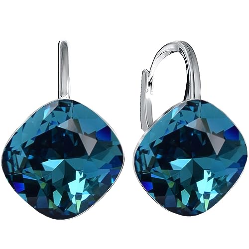 Rhombus Raute Damen Hängen Ohrringe Silber 925 mit Marken Kristalle Zirkonia - Schmuck Echt Silberne Hängende Ohrhanger für Frauen und Mädchen - Hängeohrringe Ideal Geschenk (Indygo) von MŚ 1997 MENNICA ŚWIDNICKA