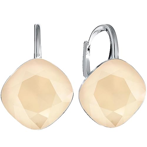 Rhombus Raute Damen Hängen Ohrringe Silber 925 mit Marken Kristalle Zirkonia - Schmuck Echt Silberne Hängende Ohrhanger für Frauen und Mädchen - Hängeohrringe Ideal Geschenk (Ivory cream) von MŚ 1997 MENNICA ŚWIDNICKA