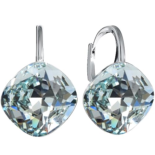 Rhombus Raute Damen Hängen Ohrringe Silber 925 mit Marken Kristalle Zirkonia - Schmuck Echt Silberne Hängende Ohrhanger für Frauen und Mädchen - Hängeohrringe Ideal Geschenk (Light azore) von MŚ 1997 MENNICA ŚWIDNICKA