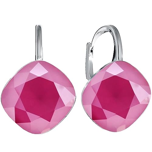 Rhombus Raute Damen Hängen Ohrringe Silber 925 mit Marken Kristalle Zirkonia - Schmuck Echt Silberne Hängende Ohrhanger für Frauen und Mädchen - Hängeohrringe Ideal Geschenk (Peony pink) von MŚ 1997 MENNICA ŚWIDNICKA