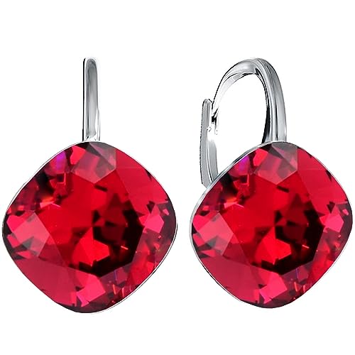Rhombus Raute Damen Hängen Ohrringe Silber 925 mit Marken Kristalle Zirkonia - Schmuck Echt Silberne Hängende Ohrhanger für Frauen und Mädchen - Hängeohrringe Ideal Geschenk (Scarlet) von MŚ 1997 MENNICA ŚWIDNICKA