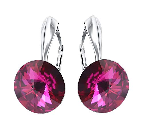 Rivoli 925 Silber Ohrringe Österreichische Zirkonia - Schmuck für Frauen und Mädchen - Hängeohrringe Ideal für Geschenke für Frauen Geschenk für Mutter-Frau-Tochter (Fuchsia) von MŚ 1997 MENNICA ŚWIDNICKA