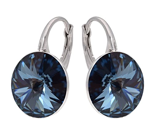 Rivoli Ohrringe Österreichische Zirkonia 925 Silber - Schmuck für Frauen und Mädchen - Hängeohrringe Ideal für Geschenke für Frauen (Denim Blue) von MŚ 1997 MENNICA ŚWIDNICKA