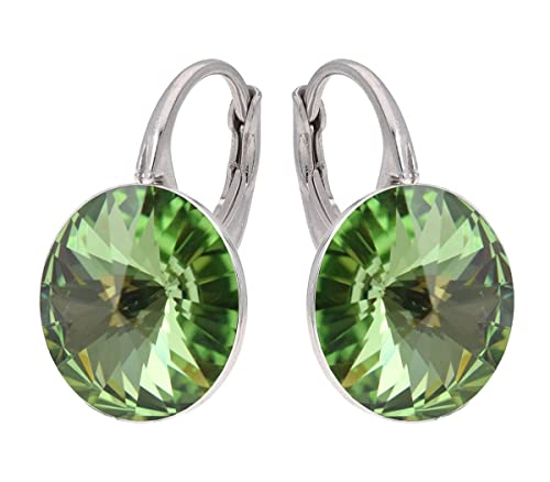 MŚ 1997 MENNICA ŚWIDNICKA Rivoli Ohrringe Österreichische Zirkonia 925 Silber - Schmuck für Frauen und Mädchen - Hängeohrringe Ideal für Geschenke für Frauen (Peridot) von MŚ 1997 MENNICA ŚWIDNICKA