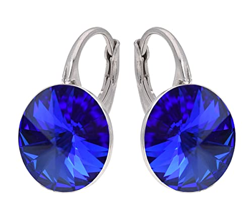 MŚ 1997 MENNICA ŚWIDNICKA Rivoli Ohrringe Österreichische Zirkonia 925 Silber - Schmuck für Frauen und Mädchen - Hängeohrringe Ideal für Geschenke für Frauen (Sapphire) von MŚ 1997 MENNICA ŚWIDNICKA