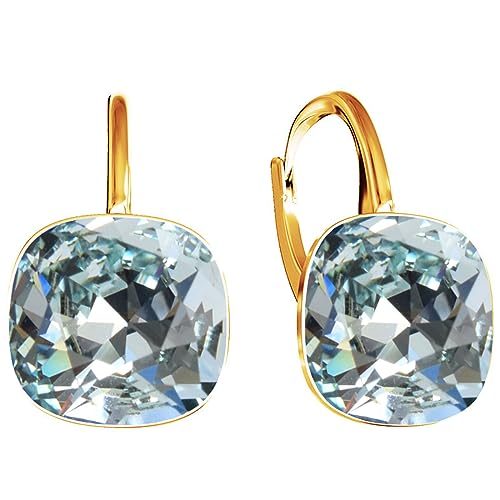 SQUARE Damen Hängend Ohrringe 925 Silber Marken Kristalle Zirkonia - 24 karat Vergoltet Schmuck für Frauen und Mädchen - Hängeohrringe Ideal für Geschenke (Light Azore) von MŚ 1997 MENNICA ŚWIDNICKA