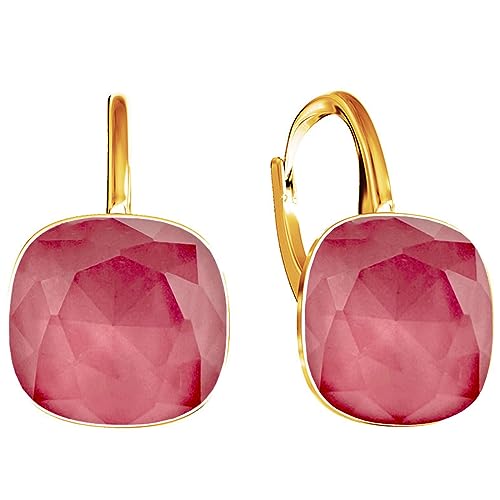 SQUARE Damen Hängend Ohrringe 925 Silber Marken Kristalle Zirkonia - 24 karat Vergoltet Schmuck für Frauen und Mädchen - Hängeohrringe Ideal für Geschenke (Light Coral) von MŚ 1997 MENNICA ŚWIDNICKA