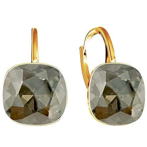 SQUARE Damen Hängend Ohrringe 925 Silber Marken Kristalle Zirkonia - 24 karat Vergoltet Schmuck für Frauen und Mädchen - Hängeohrringe Ideal für Geschenke (Satin) von MŚ 1997 MENNICA ŚWIDNICKA