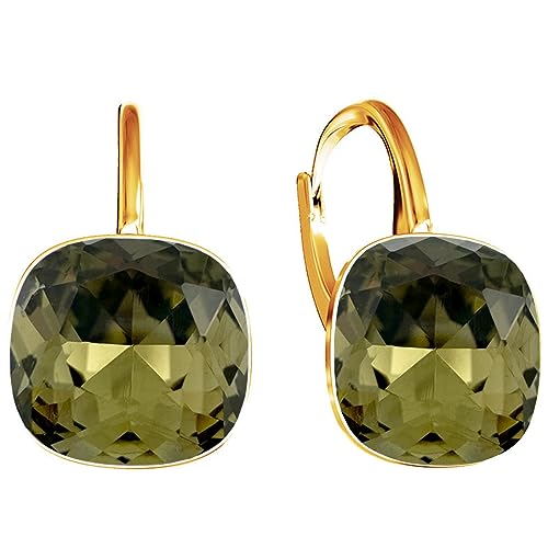 SQUARE Damen Hängend Ohrringe 925 Silber Marken Kristalle Zirkonia - 24 karat Vergoltet Schmuck für Frauen und Mädchen - Hängeohrringe Ideal für Geschenke (Smoked Quartz) von MŚ 1997 MENNICA ŚWIDNICKA