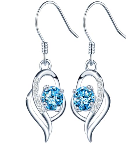 Silberne Lange hängende Ohrringe Ohrringe mit Hakenverschluss 925er Silber mit Markenkristallen Das perfekte Geschenk für geschenk für Frau Freund Mutter Tochter (Aquamarine) von MŚ 1997 MENNICA ŚWIDNICKA