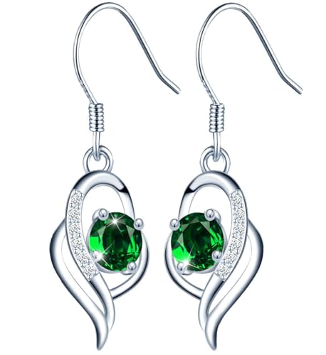 Silberne Lange hängende Ohrringe Ohrringe mit Hakenverschluss 925er Silber mit Markenkristallen Das perfekte Geschenk für geschenk für Frau Freund Mutter Tochter (Smaragd) von MŚ 1997 MENNICA ŚWIDNICKA