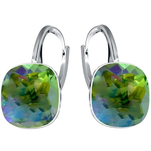 Silberne Ohrringe Exklusive Markenkristall Designs - Hochwertige Silber 925 Ohrhänger für Damen in verschiedenen Shades und Farben (Peridot Shimmer) von MŚ 1997 MENNICA ŚWIDNICKA
