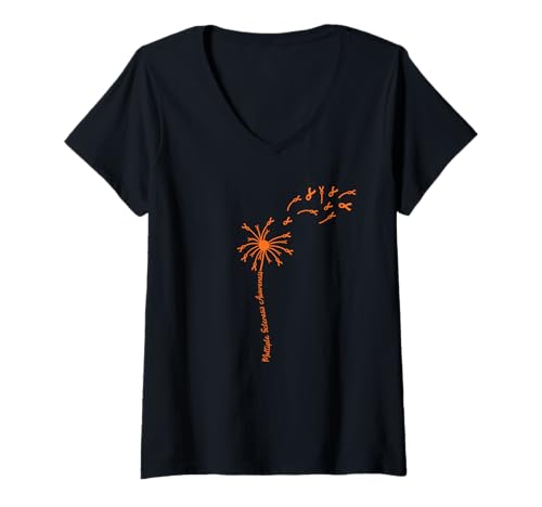 Damen Dandelion Multiple Sklerose Awareness MS Orange Ribbon T-Shirt mit V-Ausschnitt Damen Dandelion Multiple Sklerose Awareness MS Orange Ribbon T-Shirt mit V-Ausschnitt von MS Multiple Sclerosis Awareness Orange