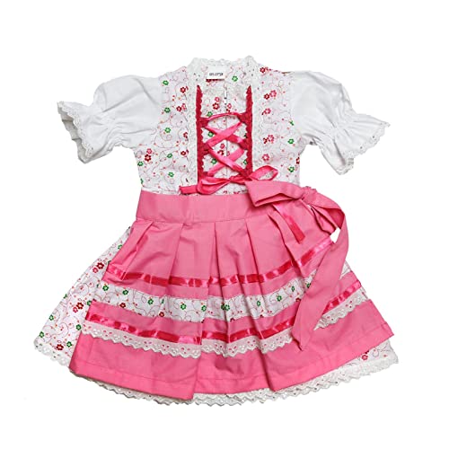 MS-Trachten Babydirndl Baby Dirndl Trachtenkleid Isa weiß rosa 62 von MS-Trachten