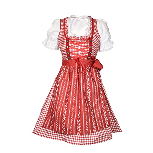 MS-Trachten Damen Dirndl Set Klara 3 teiliges Trachtenkleid Rot Kariert 36 von MS-Trachten