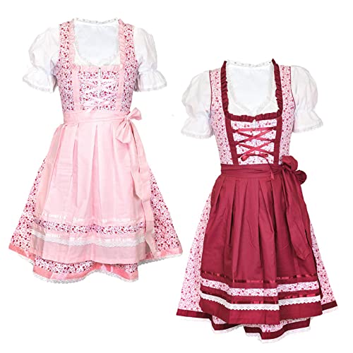 MS-Trachten Damen Dirndl Set Mimi 3 teiliges Trachtenkleid (36, Rot) von MS-Trachten