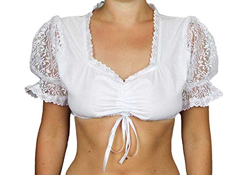 MS-Trachten Damen Dirndlbluse Trachtenbluse Bluse Spitze Tara weiß (32) von MS-Trachten