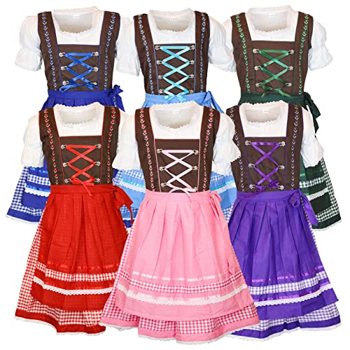 MS-Trachten Kinder Dirndl Kinderdirndl Trachtenkleid Fanny (116, braun hellblau) von MS-Trachten