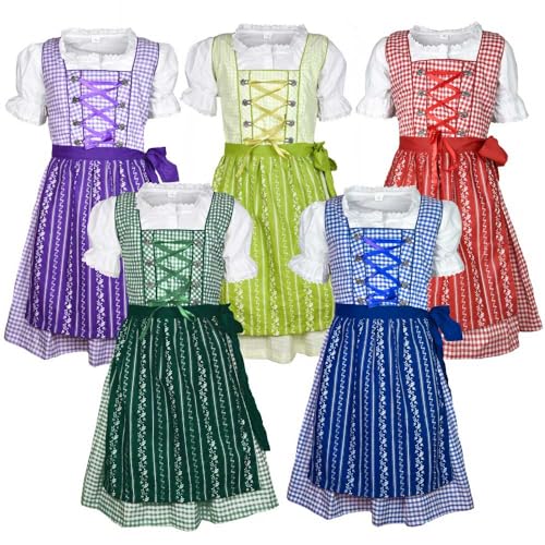 MS-Trachten Kinder Dirndl Trachtenkleid Klara 3 teilig (hellgrünkariert, 104) von MS-Trachten