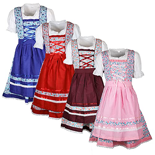 MS-Trachten Kinder Dirndl Trachtenkleid Stella 3 teilig rosa blau rot orange (Rosa, 104) von MS-Trachten