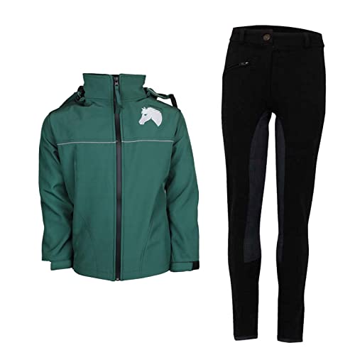 MS-Trachten Kinder Reitset Eva Softshell Reitjacke dunkelgrün mit Reithose schwarz (122/128) von MS-Trachten