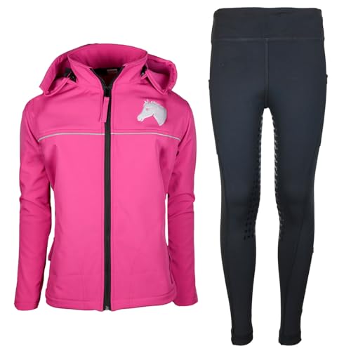 MS-Trachten Kinder Reitset Eva Softshell Reitjacke Pink mit Silikon-Vollbesatz Reitleggings Schwarz (134/140) von MS-Trachten