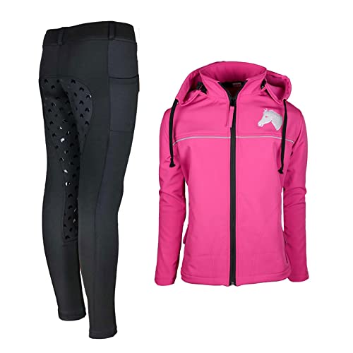 MS-Trachten Kinder Reitset Eva Softshell Reitjacke pink mit Reithose Hanni schwarz (158/164) von MS-Trachten