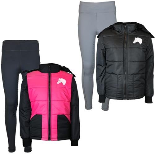 MS-Trachten Reitset Kinder Reitjacke Mia schwarz mit Reitleggings Grau (146/152) von MS-Trachten