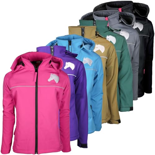 MS-Trachten Kinder Softshell Reitjacke Eva pink hellblau grau (Schwarz, 158/164) von MS-Trachten