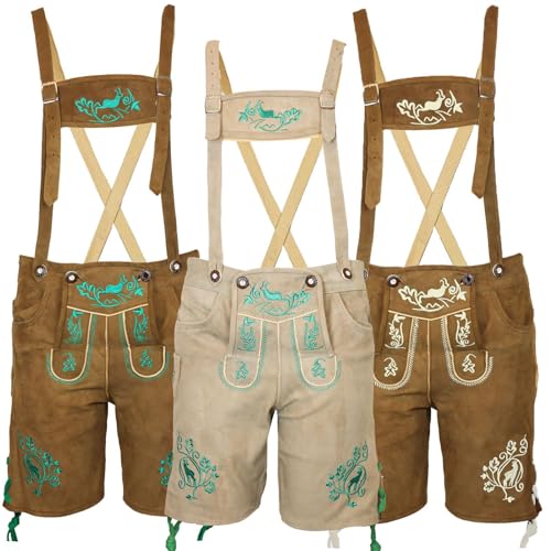 MS-Trachten Kinder Trachten Lederhose Erwin Creme Grün (164) von MS-Trachten