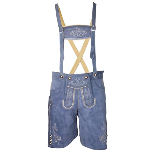 MS-Trachten Kinder Trachten Lederhose Leo kurz Blau (128) von MS-Trachten