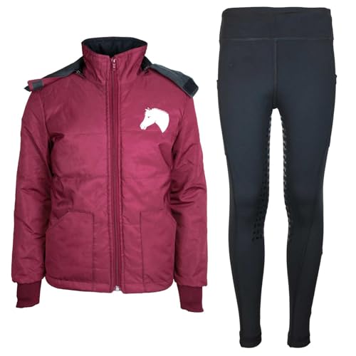 MS-Trachten Reitset Kinder Reitjacke Mia Maroon mit Reitleggings Schwarz (158/164) von MS-Trachten