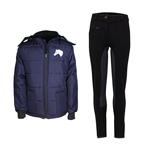 MS-Trachten Reitset Kinder Reitjacke Mia dunkelblau gesteppt mit Reithose schwarz/schwarz (146/152) von MS-Trachten