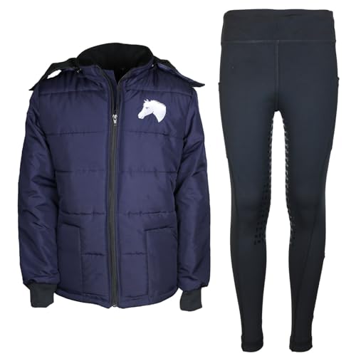 MS-Trachten Reitset Kinder Reitjacke Mia Dunkelblau mit Reitleggings Schwarz (158/164) von MS-Trachten