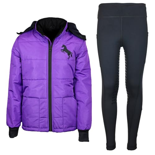 MS-Trachten Reitset Kinder Reitjacke Pia Lila mit Reitleggings Schwarz (158/164) von MS-Trachten