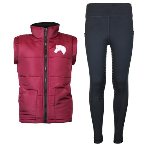 MS-Trachten Reitset Kinder Reitweste Mia Maroon mit Reitleggings Schwarz (122/128) von MS-Trachten