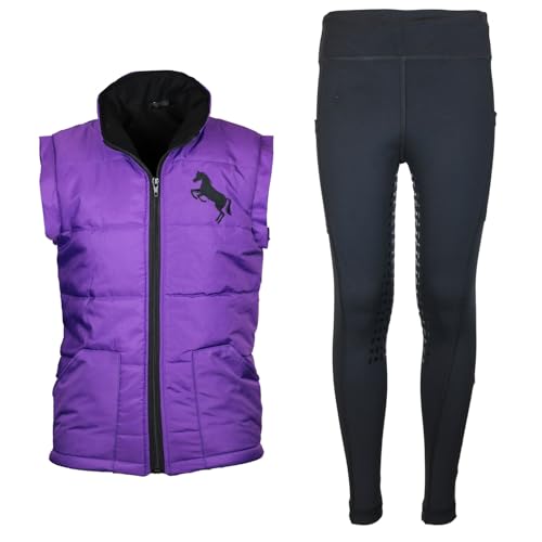 MS-Trachten Reitset Kinder Reitweste Pia Lila mit Reitleggings Schwarz (122/128) von MS-Trachten