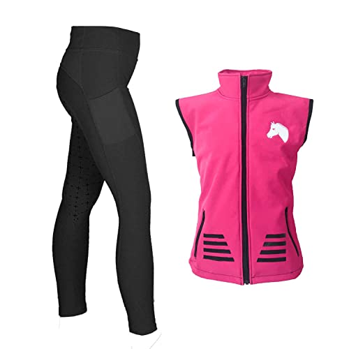 MS-Trachten Reitset Kinder Softshell Reitweste Juli pink mit Reitlegging Rosina schwarz (134/140) von MS-Trachten