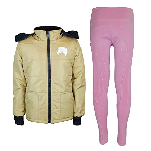 MS-Trachten Reitset Kinder Winter-Reitjacke Mia Gold gesteppt mit Winter-Reitleggings Rose (134/140) von MS-Trachten