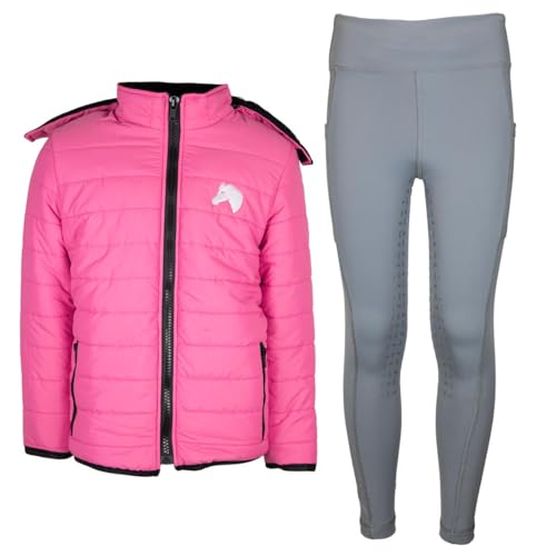 MS-Trachten Reitset Winter Kinder Reitjacke Moni Pink gesteppt mit Reitleggings Amy Grau (122/128) von MS-Trachten