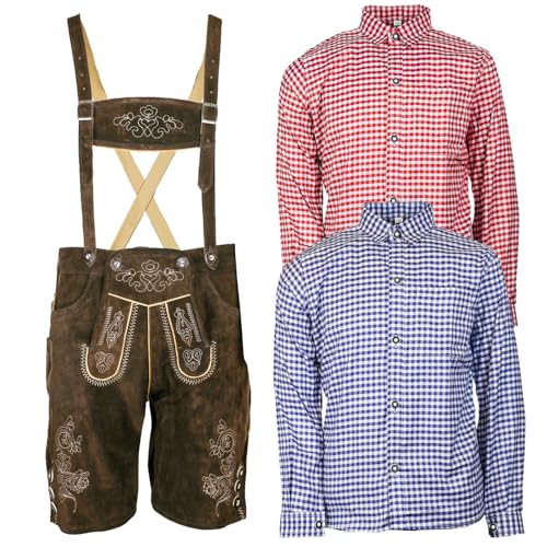 MS-Trachten Trachtenset Kinder Lederhose Trachtenhose mit Hemd (140, rot-kariert) von MS-Trachten