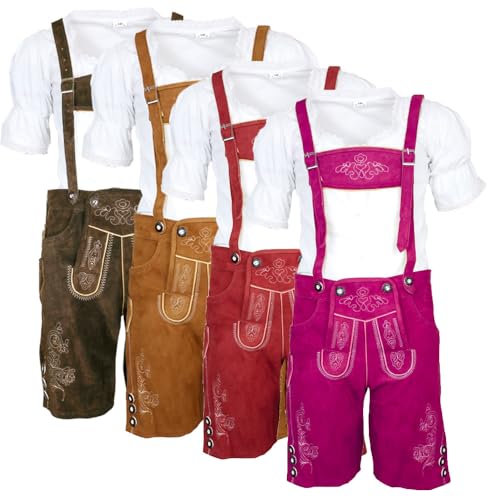 MS-Trachten Trachtenset Mädchen Kurze Lederhose Antonia mit Bluse (Pink, 116) von MS-Trachten