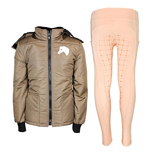 Reitset Winter Kinder Reitjacke Mia Braun gesteppt mit Reitleggings Apricot (134/140) von MS-Trachten