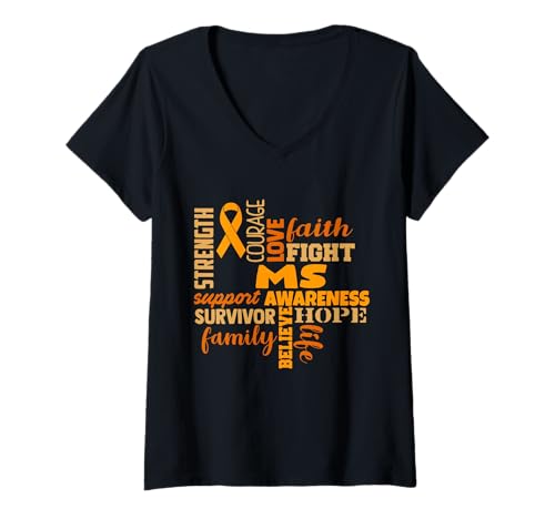 Damen MS Awareness - Strength Courage Faith Hope Love Fight Support T-Shirt mit V-Ausschnitt Damen MS Awareness - Strength Courage Faith Hope Love Fight Support T-Shirt mit V-Ausschnitt von MS Warrior Multiple Sclerosis Awareness Month