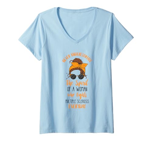 Damen The Spirit of A Woman MS Warrior Multiple Sklerose Warrior T-Shirt mit V-Ausschnitt Damen The Spirit of A Woman MS Warrior Multiple Sklerose Warrior T-Shirt mit V-Ausschnitt von MS Warrior Multiple Sclerosis Awareness