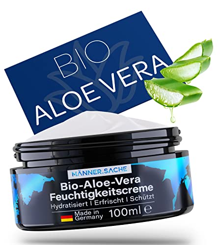 BIO-Aloe-Vera Feuchtigkeitscreme Gesicht Männer & After Shave Herren - riesige 100ml Made in Germany - Gesichtspflege vegan, Gesichtscreme Männer - Hyaluron, Panthenol, Silber, Geschenke für Männer von MS