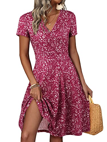 MSBASIC Sommerkleider für Damen 2024, kurzärmelig, V-Ausschnitt, Wickelkleid, lässiges Midi-Sommerkleid, Dunkelrotes Blumenmuster, Mittel MSBASIC Sommerkleider für Damen 2024, kurzärmelig, V-Ausschnitt, Wickelkleid, lässiges Midi-Sommerkleid, Dunkelrotes Blumenmuster, Mittel von MSBASIC
